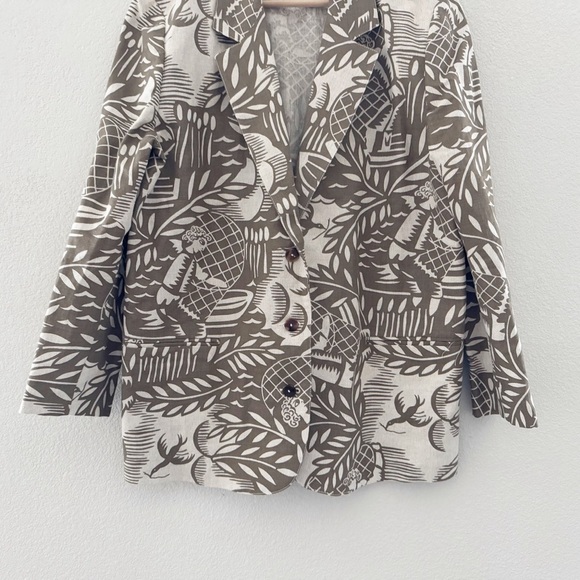 Esprit Linen Blazer Jacket Vintage Italy Fisherman Tropical Safari Green M - Picture 6 of 12